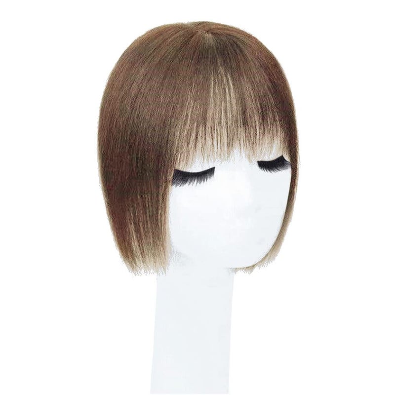 LesafeV Middle Part Silk Part Base Human Hair Topper 7x10cm Crown Straight Clip in Hairpiece with Wispy Fringe 20cm Medium Brown - Image 1